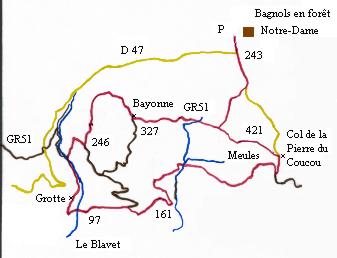 Les gorges du Blavet - les meulières - circuit en rouge