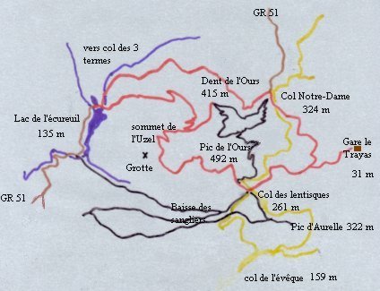 Dent de l'Ours et lac de L'Ecureuil - circuit en rouge